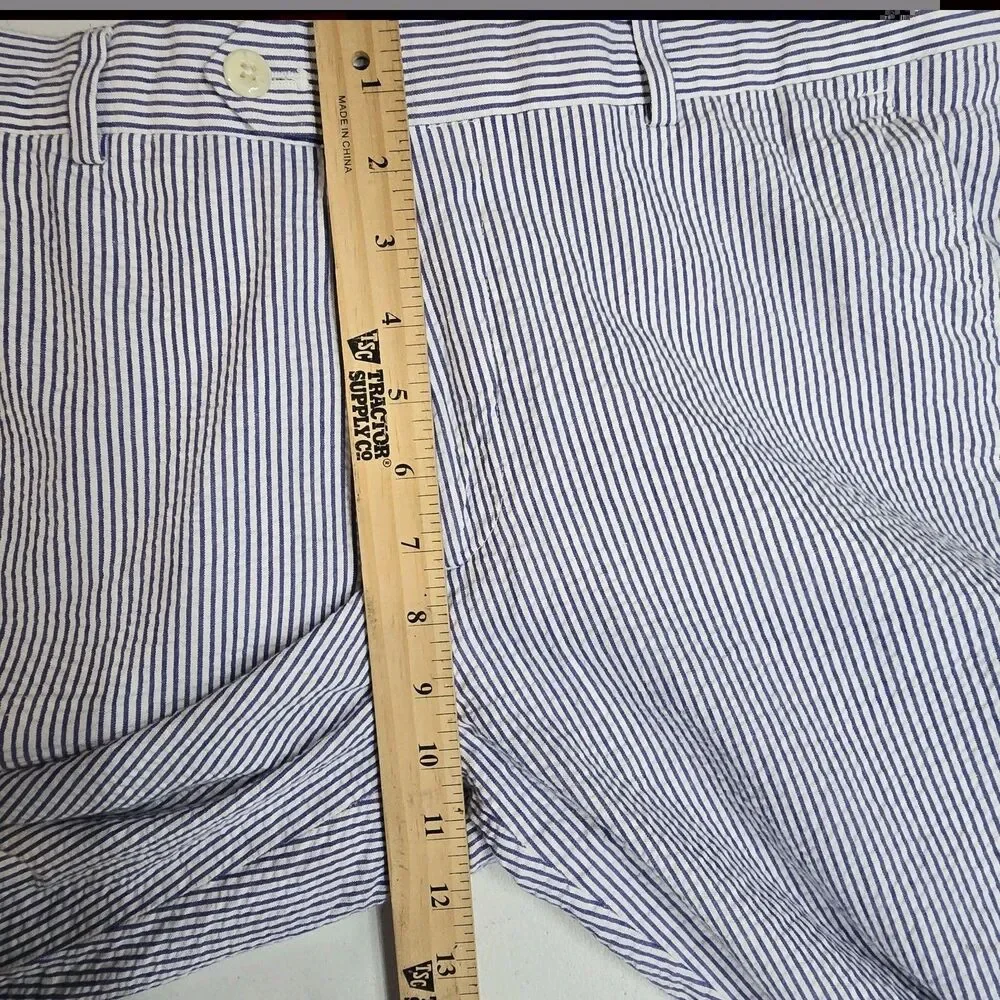 Stafford Seersucker Chino Pants Mens 34x29 (34x28) White Blue Stripe 100% Cotton